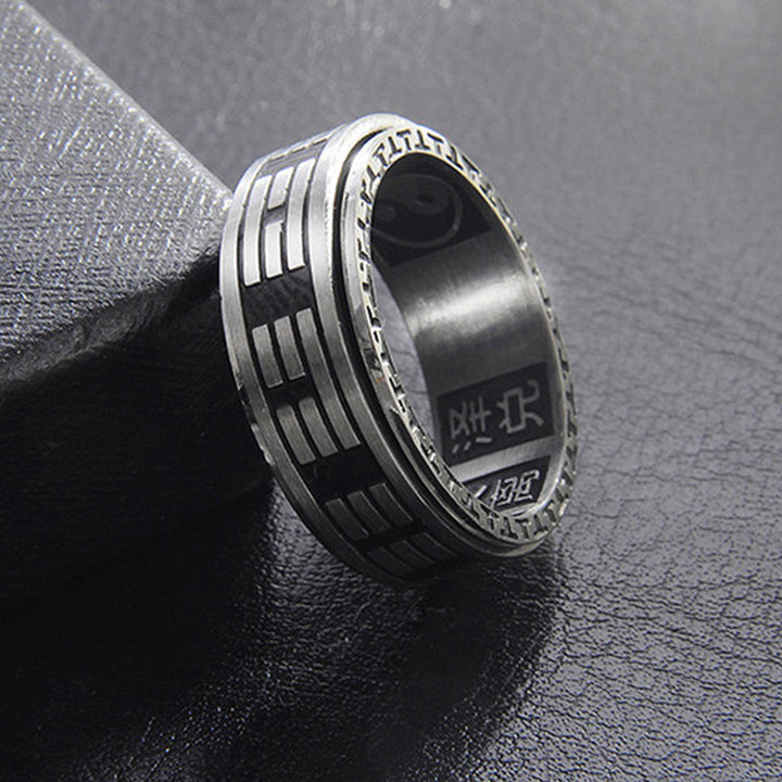 Anillo giratorio de equilibrio de acero titanio Bagua Yin Yang con Buddha Stones