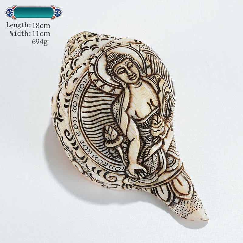Concha tibetana hecha a mano grabada Shankha Buddha Avalokitesvara, decoración de riqueza