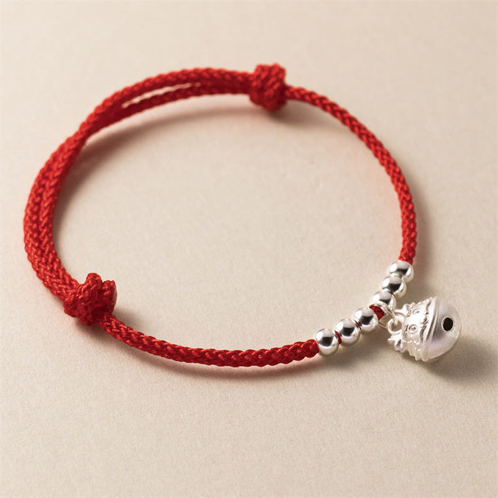 Buddha Stones Año del Dragón Pulsera roja trenzada de plata de ley 925 hecha a mano con dragón tallado con éxito