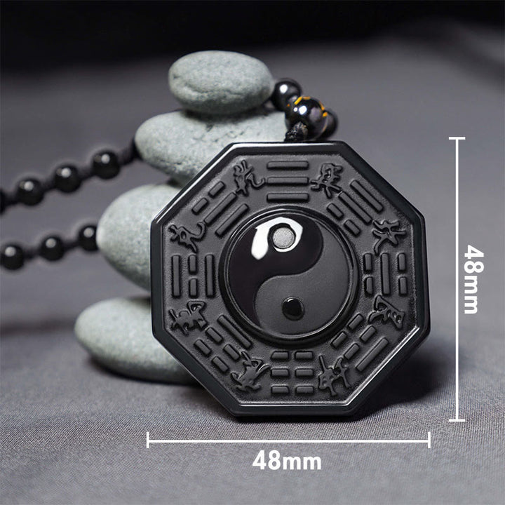 Collar con colgante Yin Yang de piedra de obsidiana negra con Buddha Stones - image 3