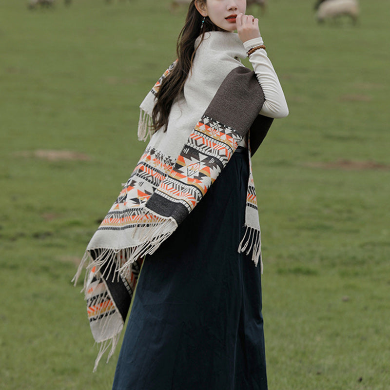 Mantón tibetano de Buddha Stones, geometría colorida, bufanda de viaje acogedora para invierno