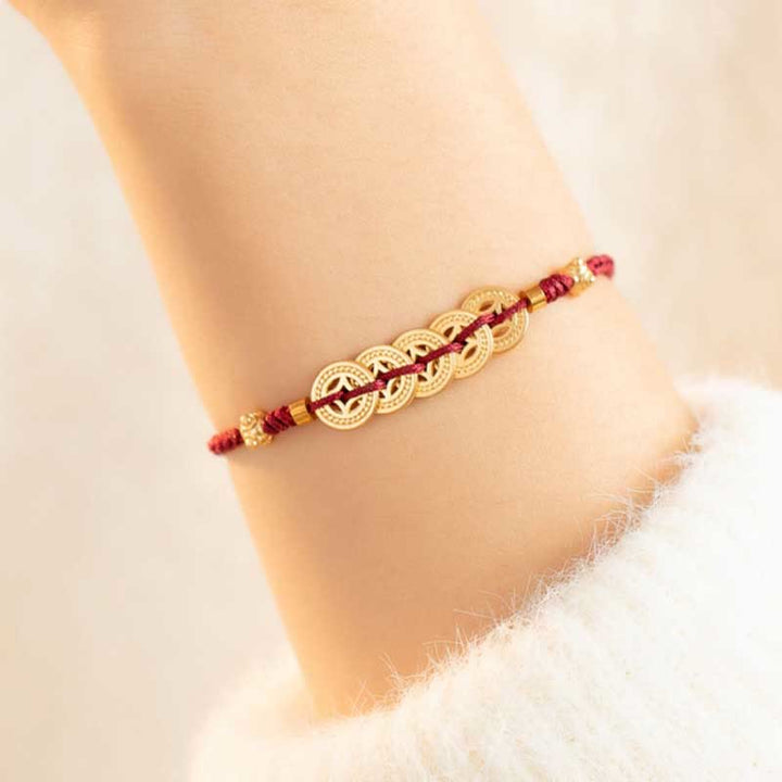 Pulsera trenzada de fuerza de la suerte del árbol de la fortuna de la moneda de cobre de las Buddha Stones