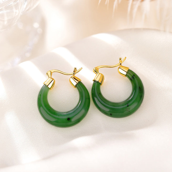 Pendientes colgantes de la suerte de jade cian hetiano redondo natural chapado en plata de ley 925 con Buddha Stones