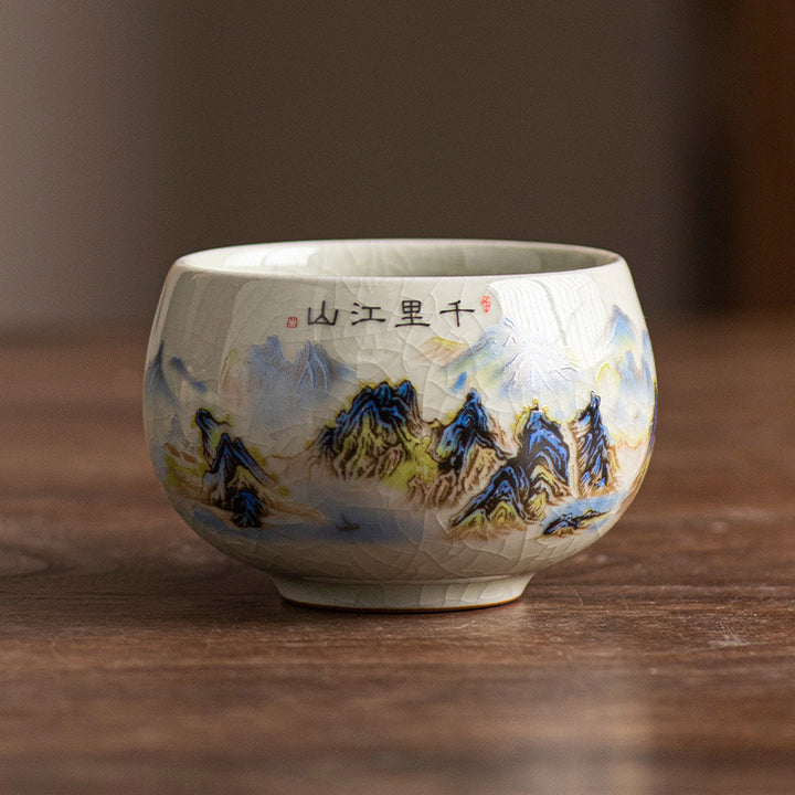 Buddha Stones Un panorama de ríos y montañas Taza de té de cerámica Taza de té Kung Fu 150 ml