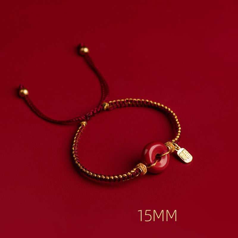 Pulsera trenzada de bendición con dije de personaje Fu con hebilla de paz y cinabrio natural con Buddha Stones