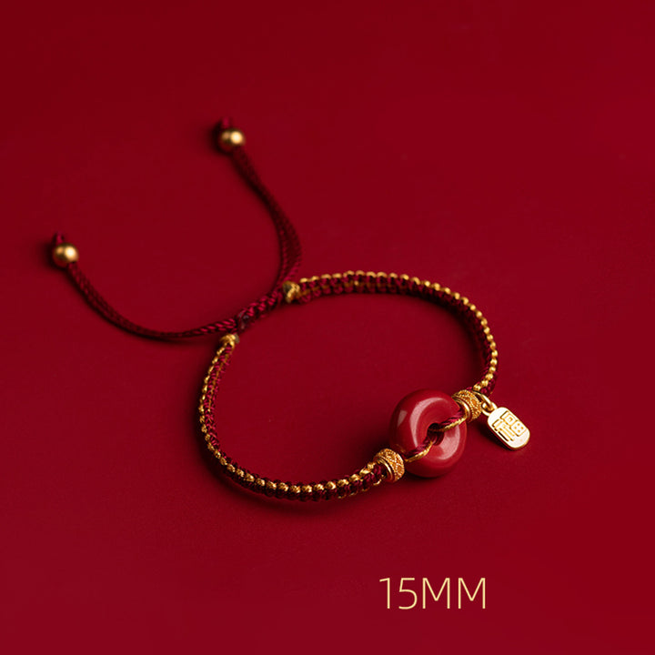 Pulsera trenzada de bendición con dije de personaje Fu con hebilla de paz y cinabrio natural con Buddha Stones