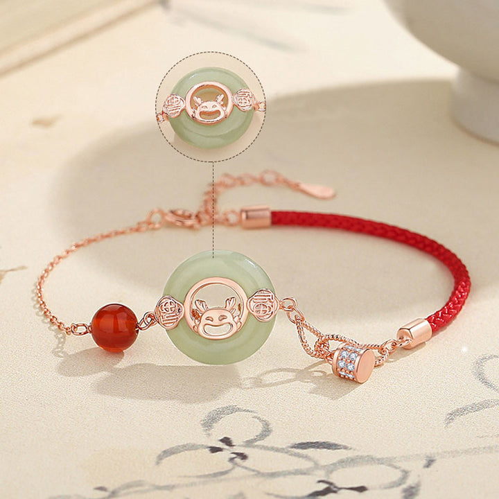 ❗❗❗Una venta flash: Buddha Stones, año del dragón, plata de ley 925, hebilla de paz de jade hetiano, pulsera de la suerte con personaje de dragón riendo Fu