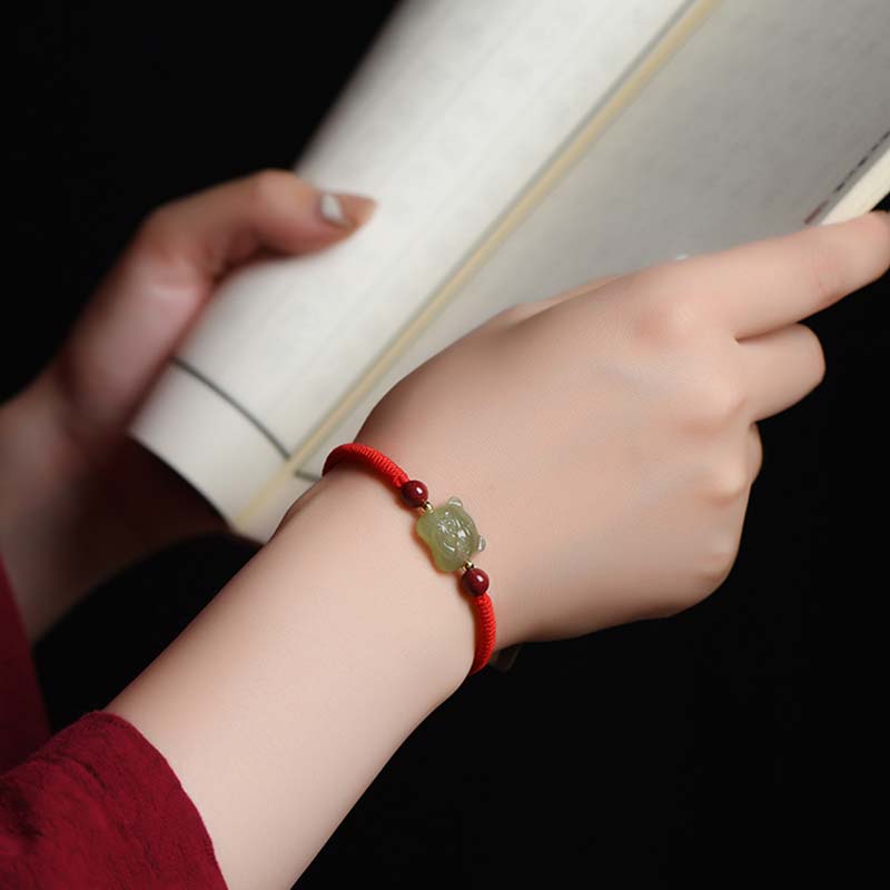 Pulsera de hilo de tigre de la suerte con cinabrio de jade y Buddha Stones