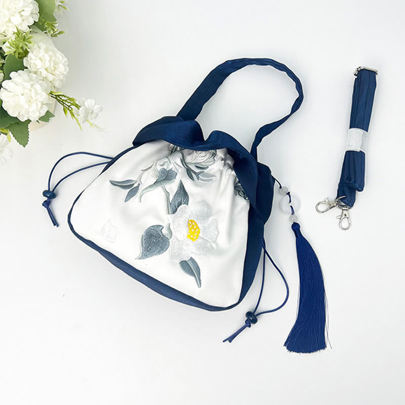 Buddha Stones Suzhou Bordado Camelia Magnolia Peonía Loto Seda Bolso Bandolera Bolso Bandolera Bolso