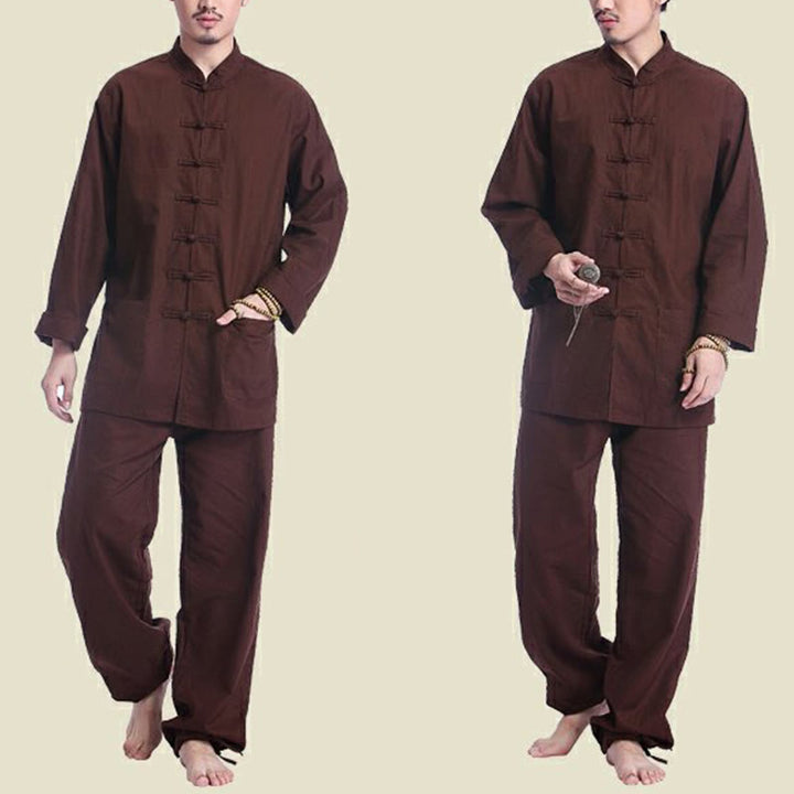 Conjunto de ropa de yoga para hombre con diseño de botón de rana china y Buddha Stones, de lino y algodón para meditación y oración - image 15