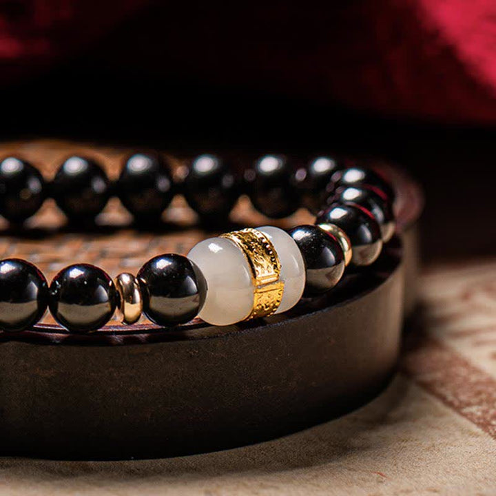 Buddha Stones obsidiana negra Jade Om Mani Padme Hum fuerza pareja pulsera magnética