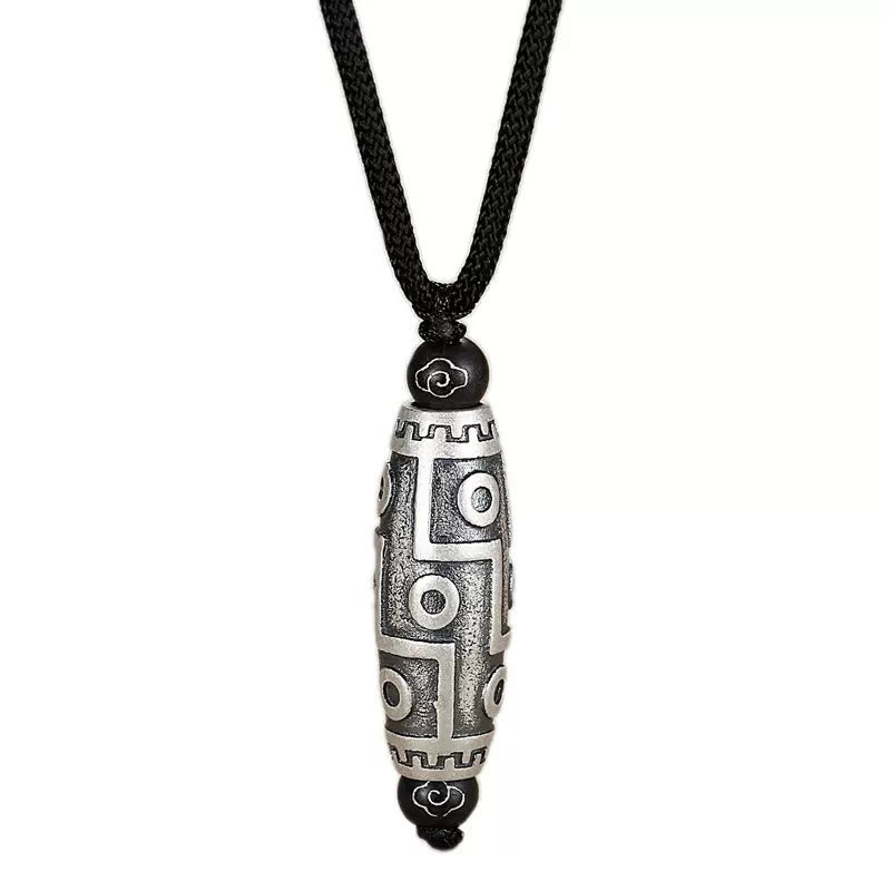 Buddha Stones Tíbet, colgante de collar de riqueza con patrón de cuentas Dzi de nueve ojos, nubes propicias de cobre