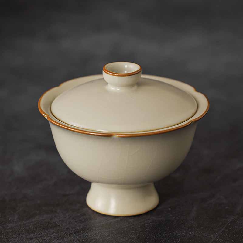 Buddha Stones, forma de flor de ciruelo Beige, rama de melocotón, taza de té de cerámica Gaiwan Sancai, taza de té de Kung Fu con tapa