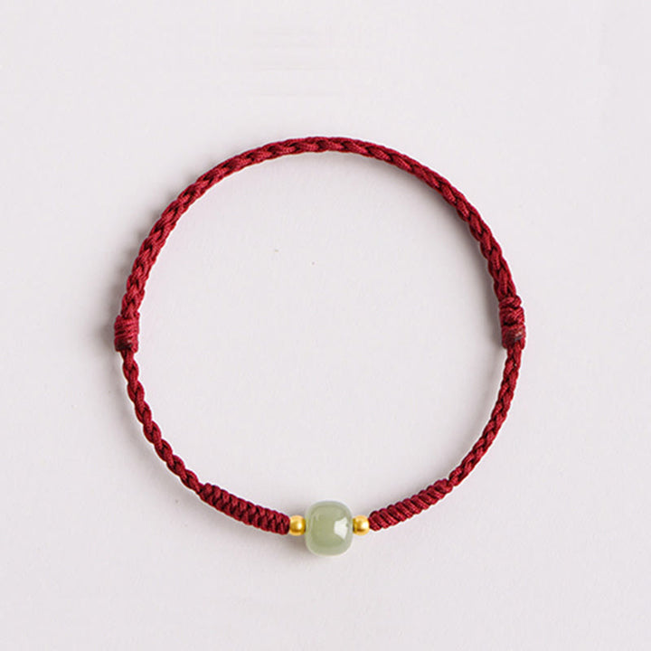 Pulsera trenzada de prosperidad con cuentas de la suerte de jade hecha a mano con Buddha Stones