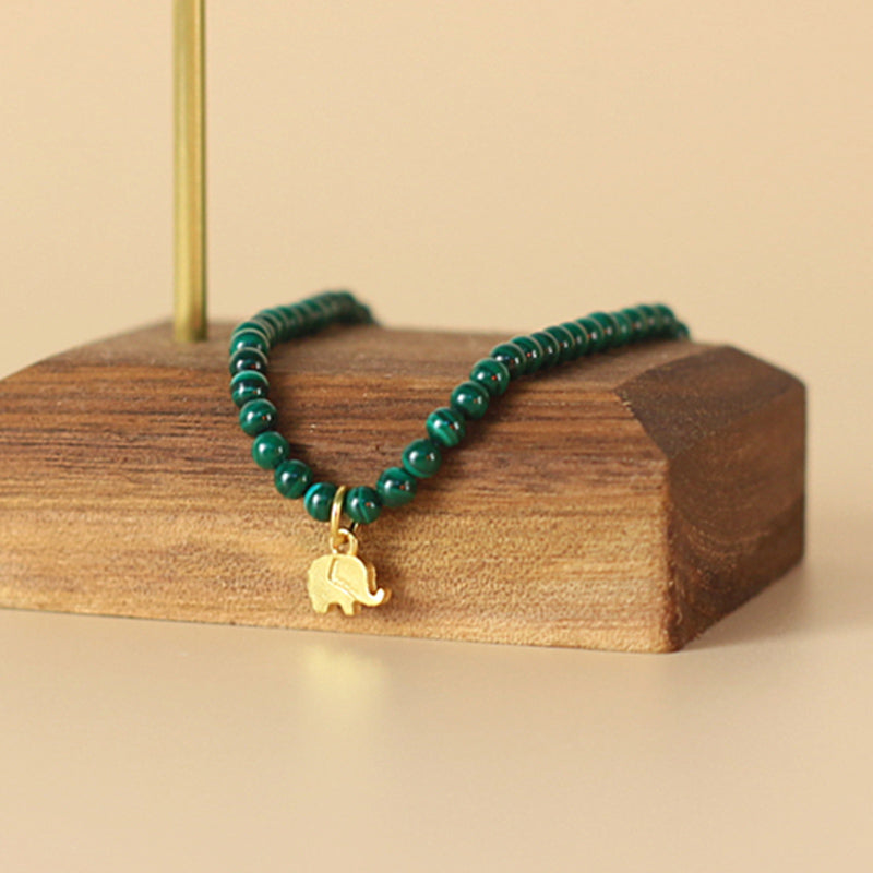 Pulsera con dijes antiansiedad de elefante de malaquita natural con Buddha Stones