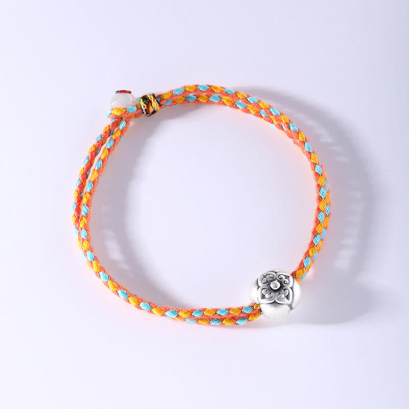 Pulsera Trenzada Multicolor De La Suerte Caqui De Plata De Ley 999 Con Buddha Stones