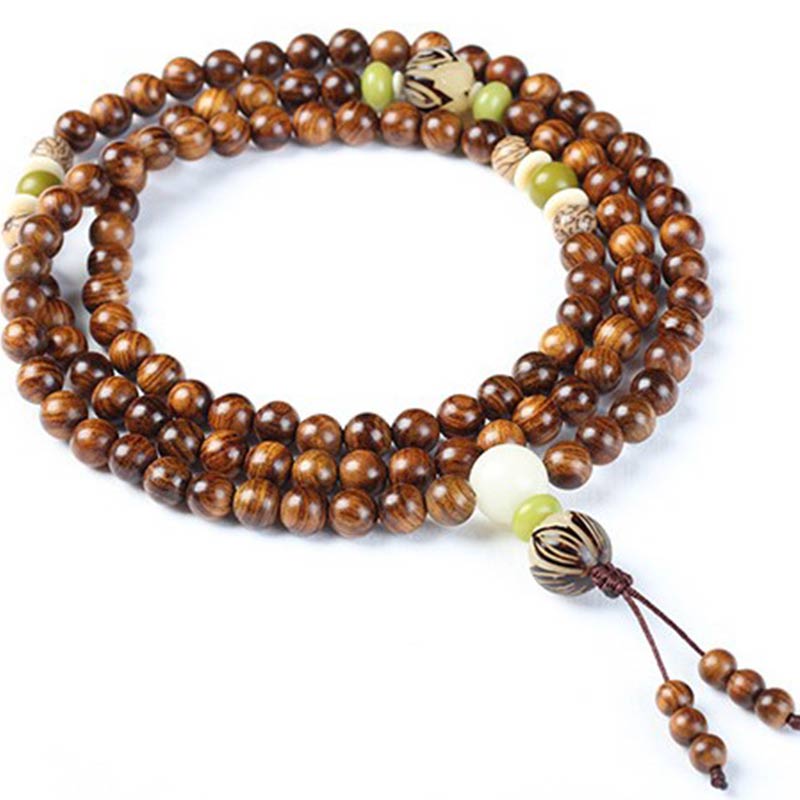 Pulsera Calma de Protección Mala de Palosanto Tibetano con Buddha Stones