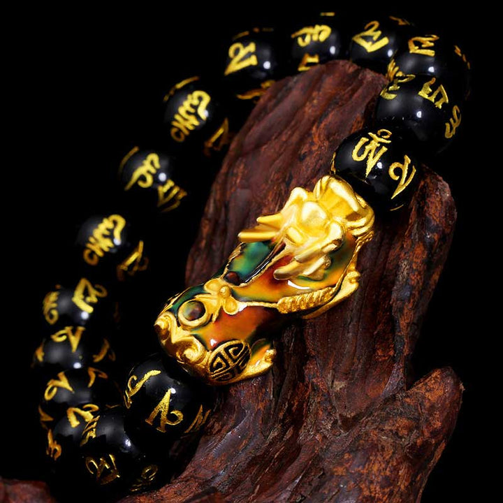FengShui PiXiu Obsidiana Om Mani Padme Hum Pulsera de Riqueza
