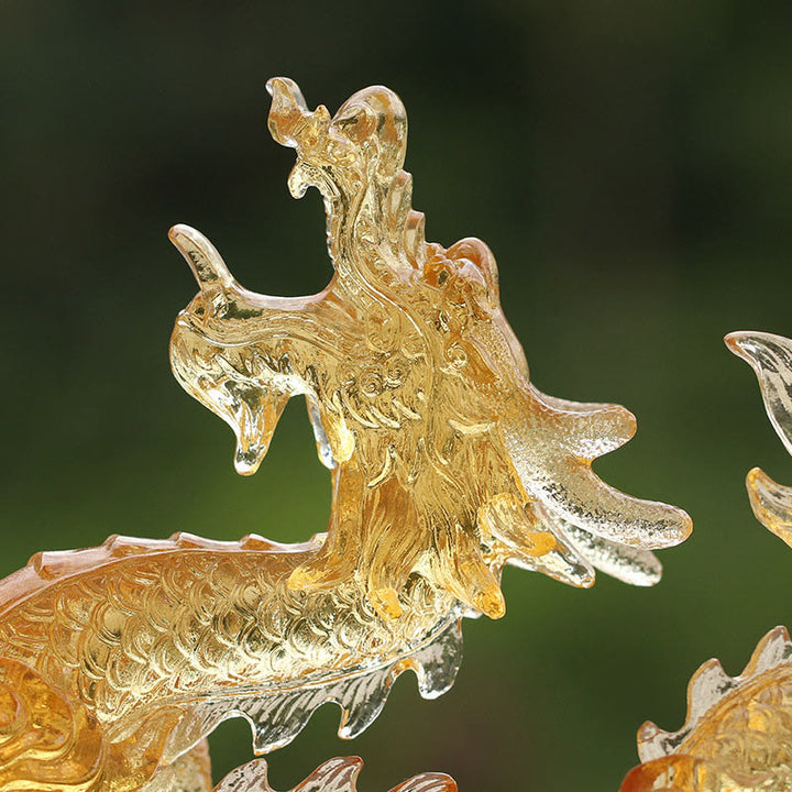 Buddha Stones hechas a mano, zodíaco chino, dragón amarillo Liuli, pieza de arte con cristal, protección de la suerte, decoración para el hogar y la Oficina