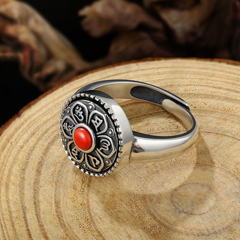 Anillo giratorio de paz con Buddha Stones tibetanas Om Mani Padme Hum