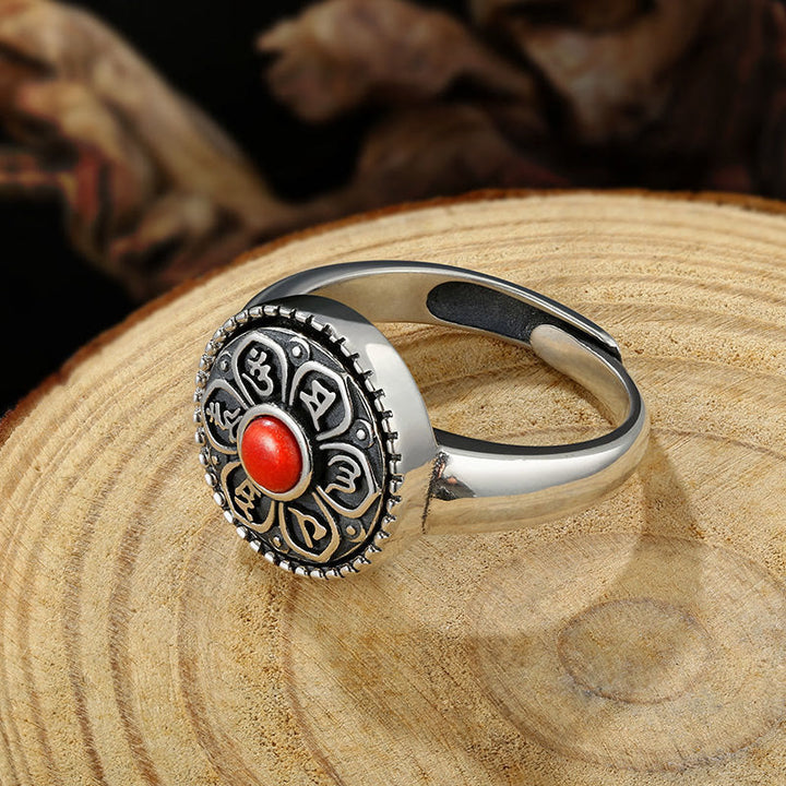 Anillo giratorio de paz con Buddha Stones tibetanas Om Mani Padme Hum