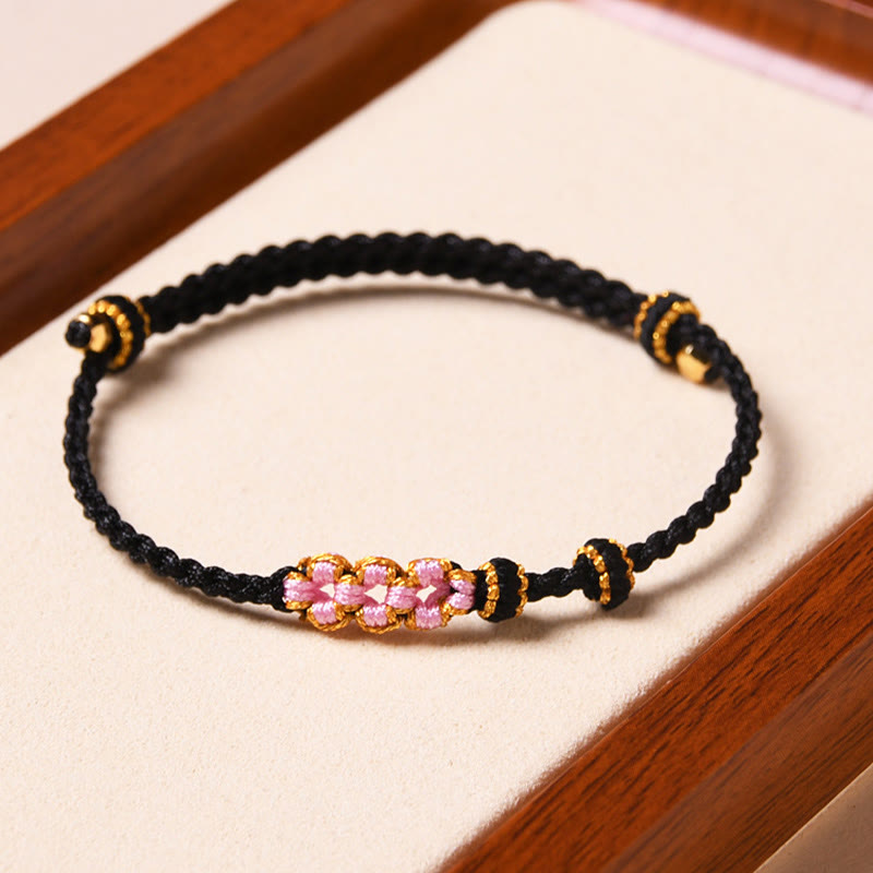 Pulsera de cuerda trenzada con protección de flor de melocotón hecha a mano con Buddha Stones