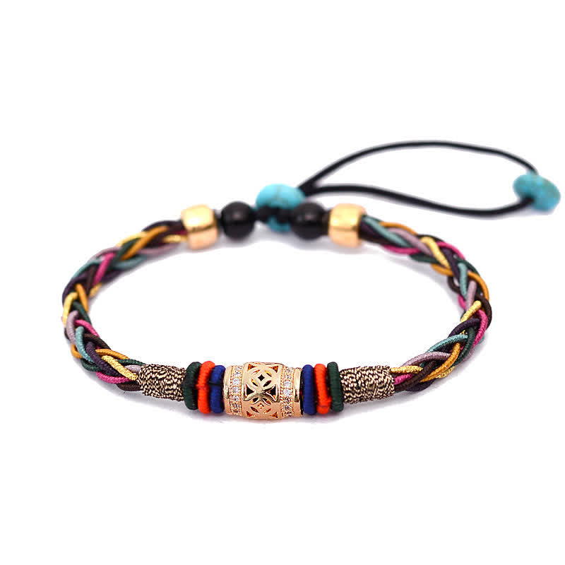 Pulsera de cuerda tejida con moneda de cobre hecha a mano con nudo de ocho hilos, Buddha Stones tibetanas