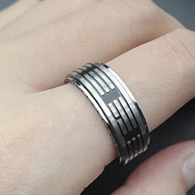 Anillo giratorio de equilibrio de acero titanio Bagua Yin Yang con Buddha Stones