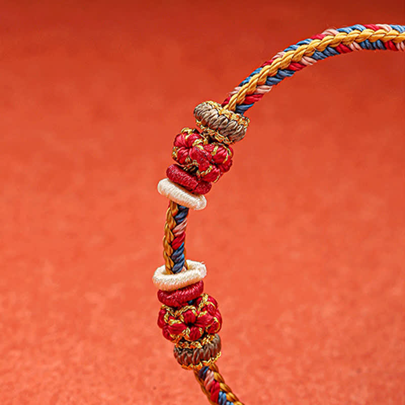 Pulsera de hilo trenzado de la suerte de color Dunhuang hecha a mano con Buddha Stones