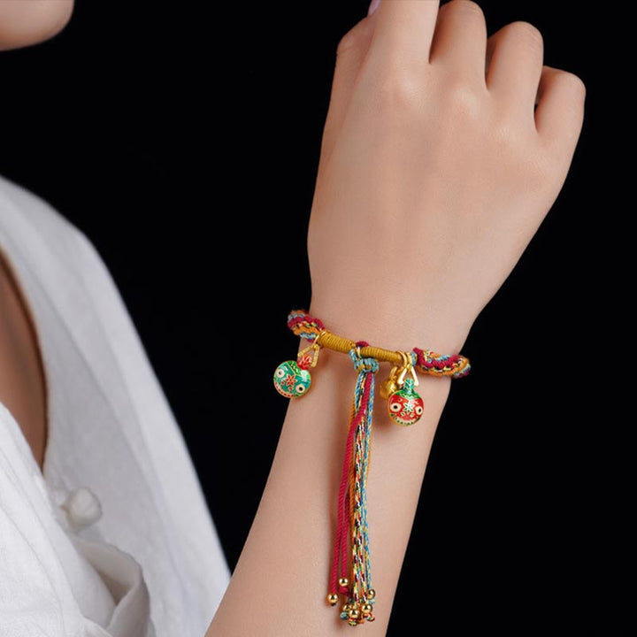 Pulsera de cuerda colorida trenzada con nudo de reencarnación de la familia de la bestia tragadora de oro con Buddha Stones
