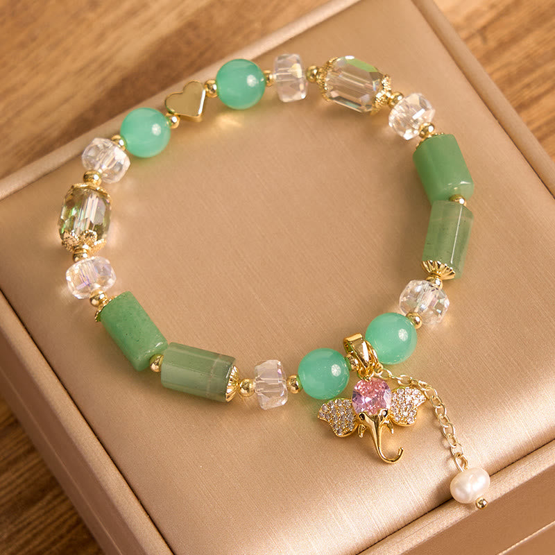 Pulsera con dije de elefante positivo, Buddha Stones , amatista, aventurina verde, cuarzo fresa