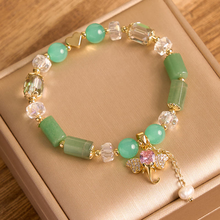 Pulsera con dije de elefante positivo, Buddha Stones , amatista, aventurina verde, cuarzo fresa