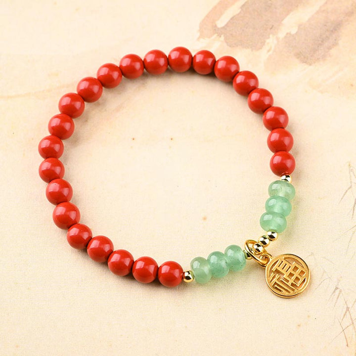 Collar de pulsera de la suerte de aventurina verde cinabrio tibetano con Buddha Stones