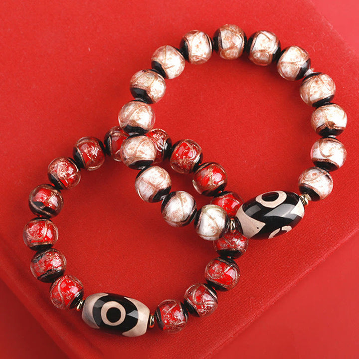 Buddha Stones tibetanas Dzi de nueve ojos, cuentas Dzi de tres ojos, cuentas de vidrio Liuli, pulsera de riqueza
