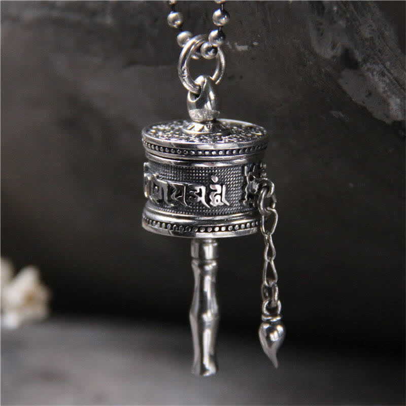 Collar con colgante giratorio de plata de ley 925 con rueda de oración Om Mani Padme Hum - Om Mani Padme Hum (solo colgante) - Plata de ley 925 - image 1
