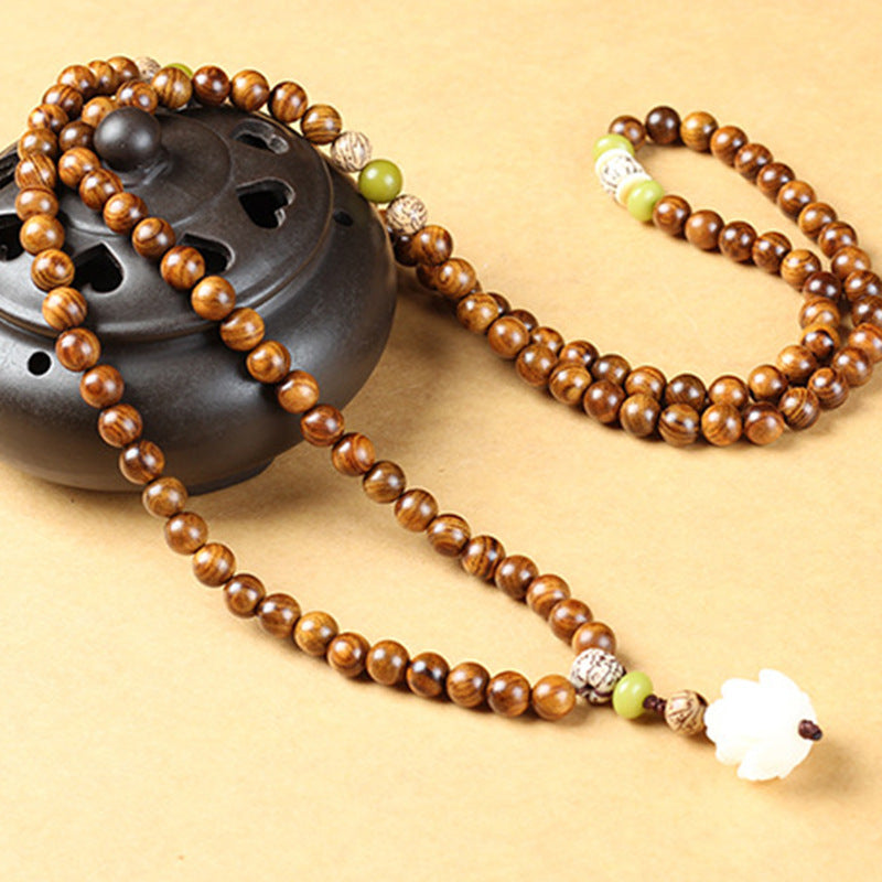 Buddha Stones Palo de rosa tibetano Loto Mala Protección Calma Collar Pulsera