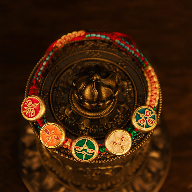 Pulsera de la suerte trenzada con cuerda colorida, cinco dioses tibetanos de la riqueza, Buddha Stones