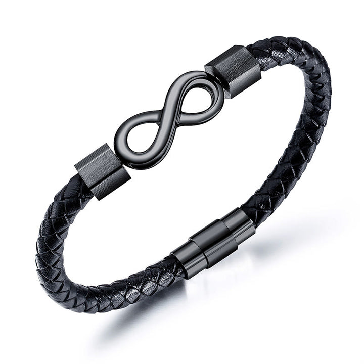 Pulsera de equilibrio de tejido de cuero infinito de acero titanio con nudo sin fin de Buddha Stones