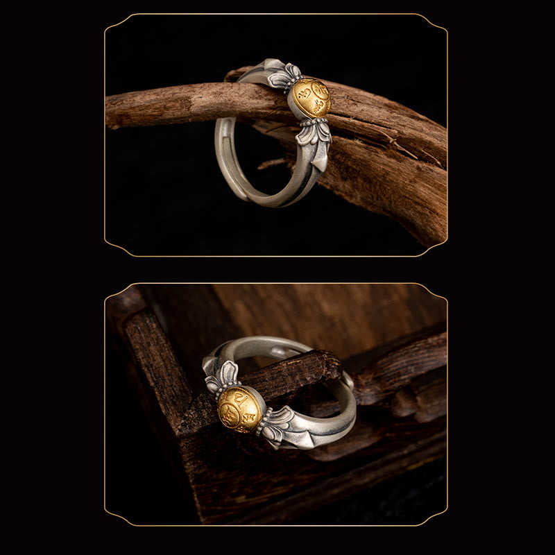Anillo ajustable de plata de ley 925 con Buddha Stones Manjusri Mantra Om Mani Padme Hum Peace