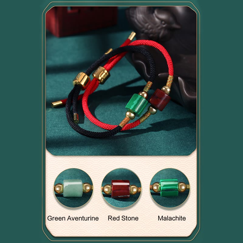 Pulsera de cuerda trenzada hecha a mano con Buddha Stones, Aventurina verde, piedra roja, malaquita, protección de la suerte, Tíbet