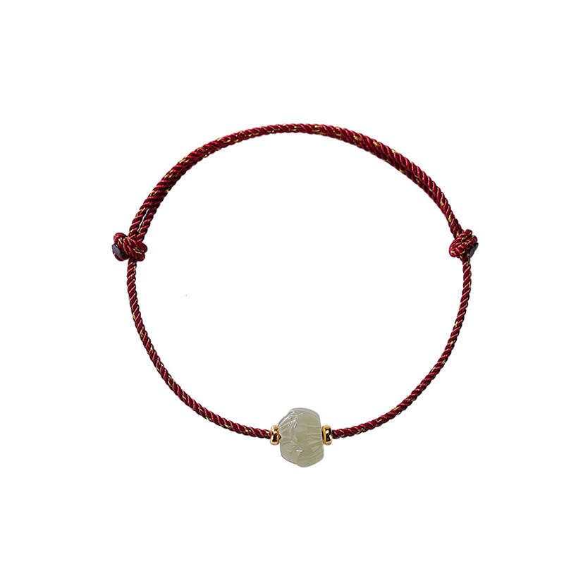 Pulsera de hilo rojo de la suerte de loto de jade hetiano chapado en plata de ley 925 con Buddha Stones