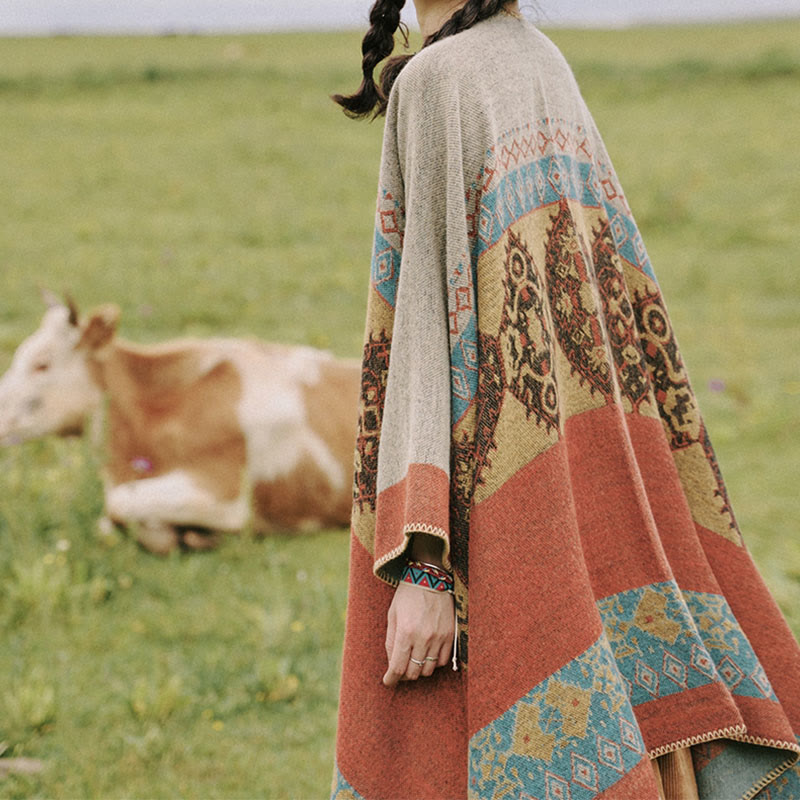 Bufanda de capa cálida de invierno con patrón de diamantes de chal tibetano de Buddha Stones - image 8