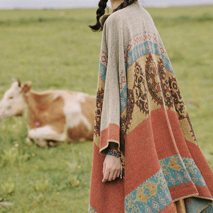Bufanda de capa cálida de invierno con patrón de diamantes de chal tibetano de Buddha Stones - image 8