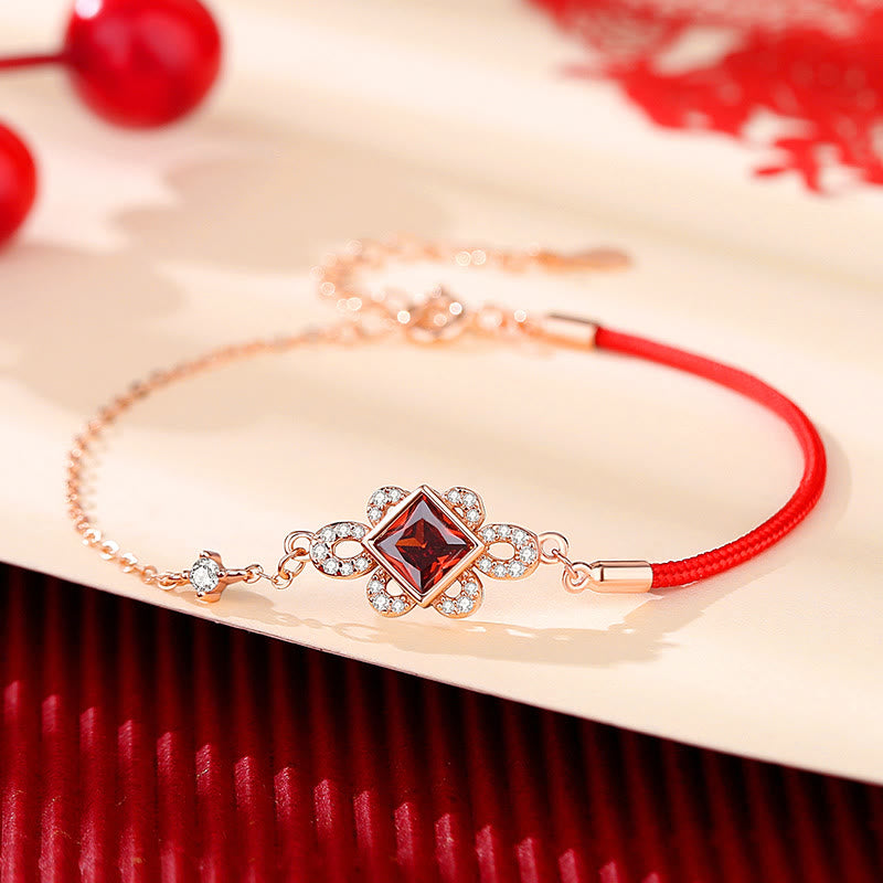 Juego de pendientes y pulsera con colgante de circonita roja, Plata de Ley 925 con Buddha Stones , anudado chino