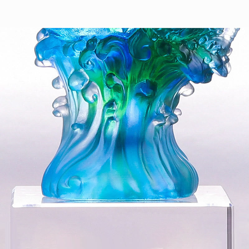 Buddha Stones hechas a mano, dragón azul Liuli, pieza de arte con cristal, protección del éxito, decoración para el hogar y la Oficina