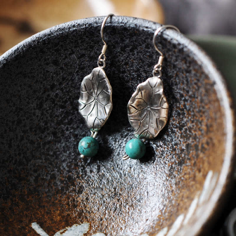 Pendientes colgantes de plata de ley 925 con protección de hoja de loto turquesa - image 7