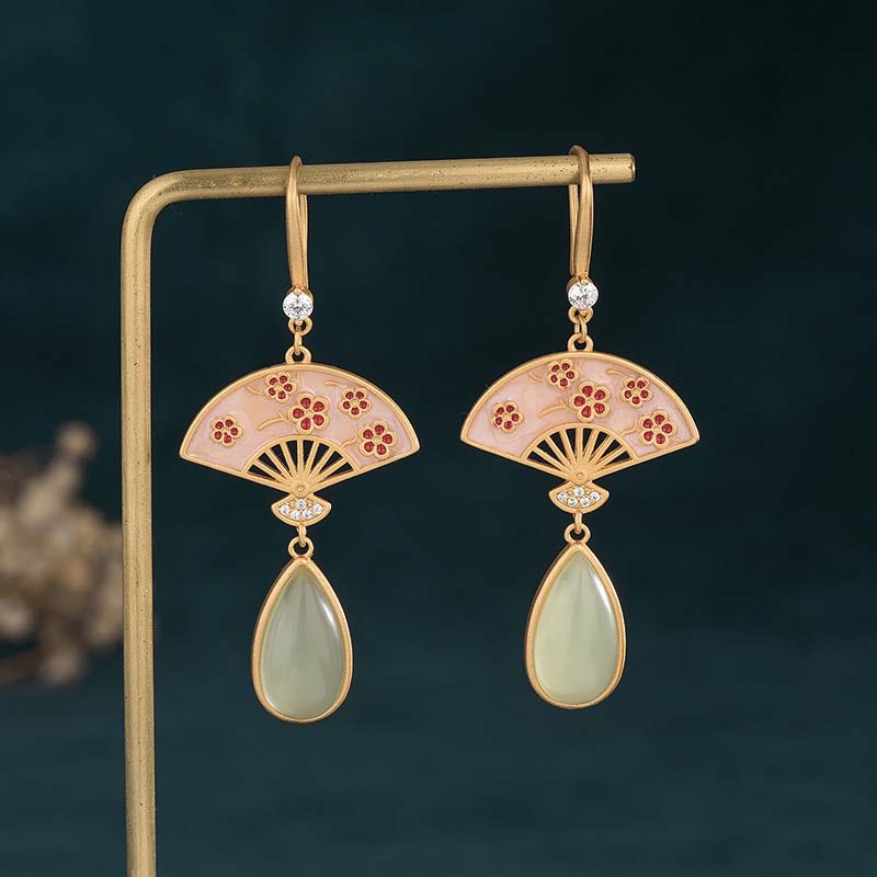 Pendientes colgantes de la suerte con diseño de abanico de aventurina verde natural con Buddha Stones