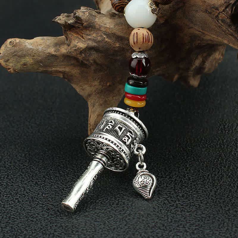 Buddha Stones tibetano Om Mani Padme Hum rueda de oración rotación Vajra collar de madera colgante - image 18
