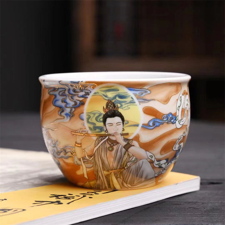 Taza de té de Kung Fu con Buddha Stones, Color Dunhuang, Apsaras voladoras