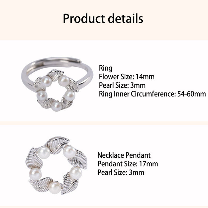 Juego de pendientes y anillo con colgante de sabiduría curativa con diseño de hoja de perlas de plata de ley 925 con Buddha Stones